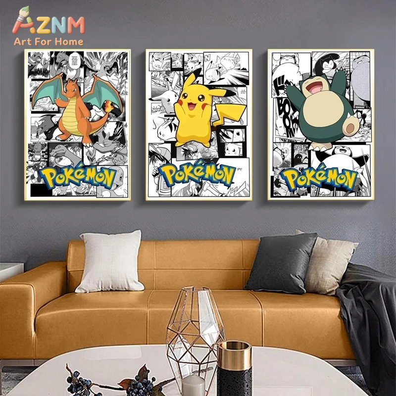 Anime Merchandise Posters - AZNM Pokemon Charizard Pikachu Snorlax Manga